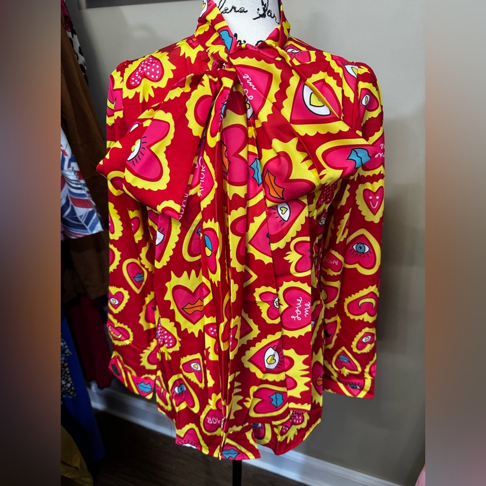 Colorful Heart Patterned Blouse